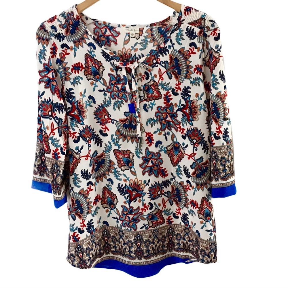 Antilia Femme Boho Tunic Top Floral Paisley | M